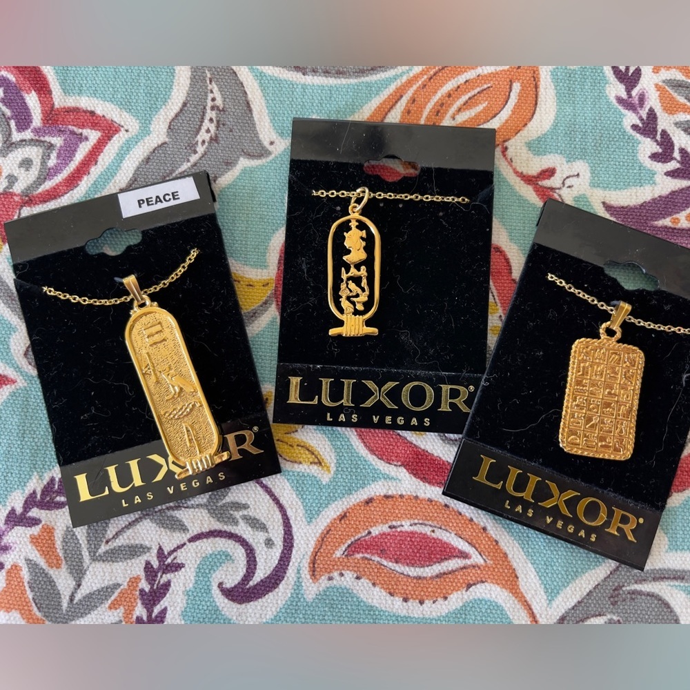 NWT! Gold plated Egyptian-styled necklaces.  Lot of 3.  Great as gifts or resale